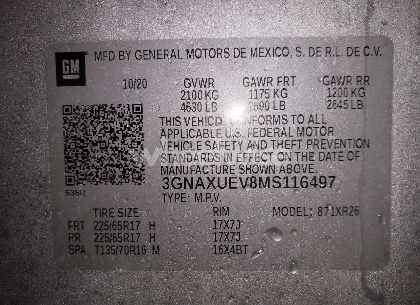 Photo 9 of 2021 Chevrolet Equinox AWD LT (VIN 3GNAXUEV8MS116497)