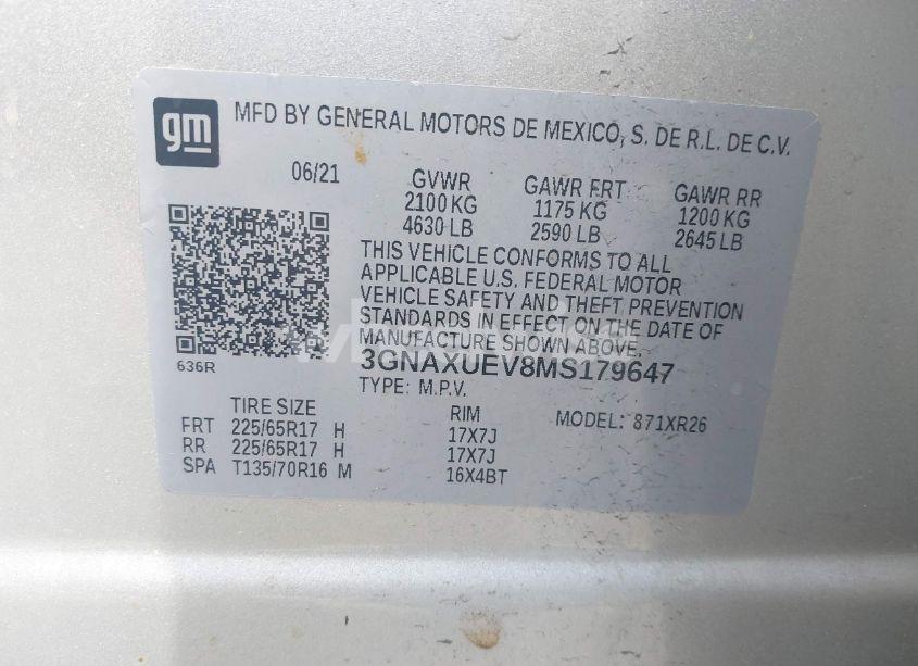 Photo 9 of 2021 Chevrolet Equinox AWD LT (VIN 3GNAXUEV8MS179647)