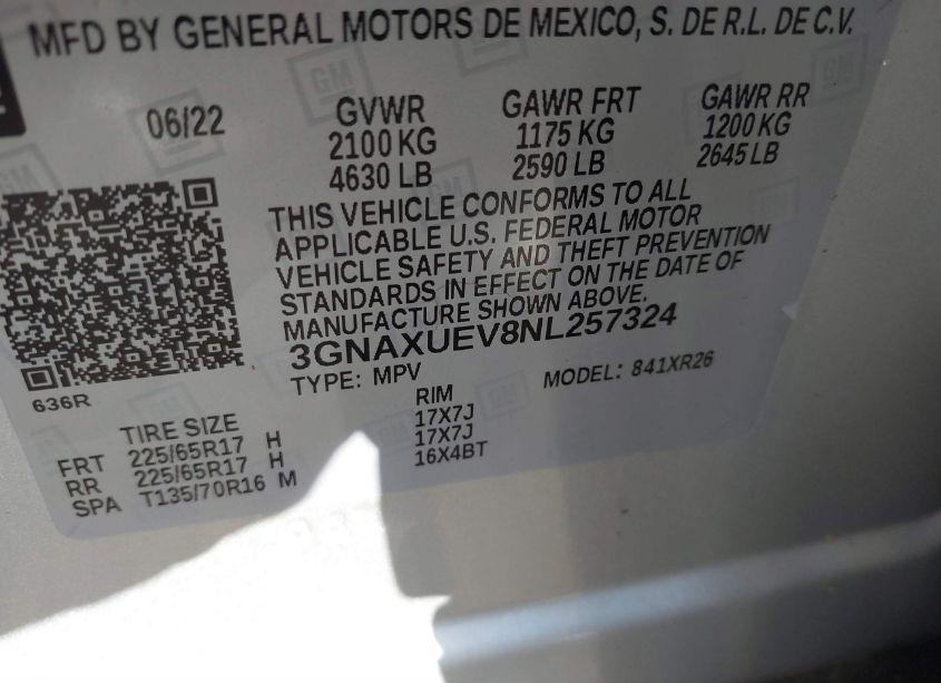 Photo 9 of 2022 Chevrolet Equinox AWD LT (VIN 3GNAXUEV8NL257324)