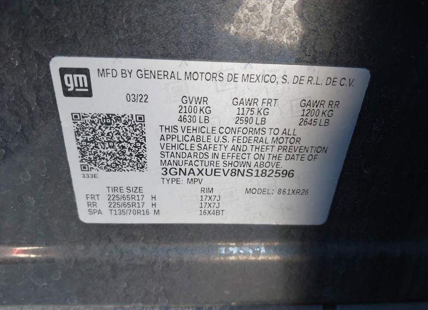 Photo 9 of 2022 Chevrolet Equinox AWD LT (VIN 3GNAXUEV8NS182596)