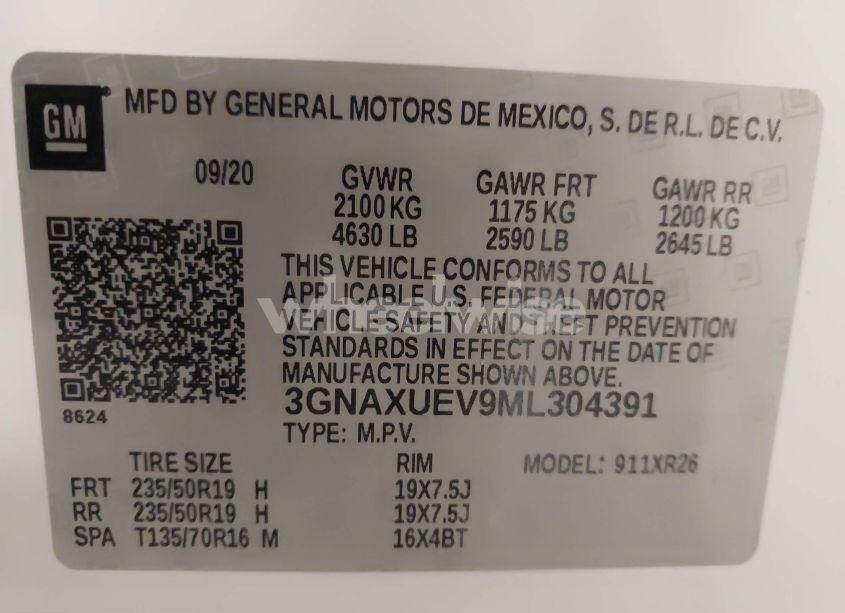 Photo 9 of 2021 Chevrolet Equinox AWD LT (VIN 3GNAXUEV9ML304391)