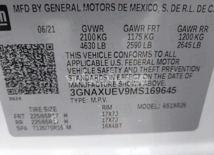 Photo 9 of 2021 Chevrolet Equinox AWD LT (VIN 3GNAXUEV9MS169645)