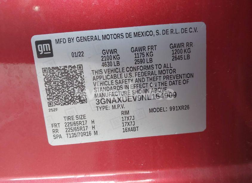 Photo 9 of 2022 Chevrolet Equinox AWD LT (VIN 3GNAXUEV9NL164909)