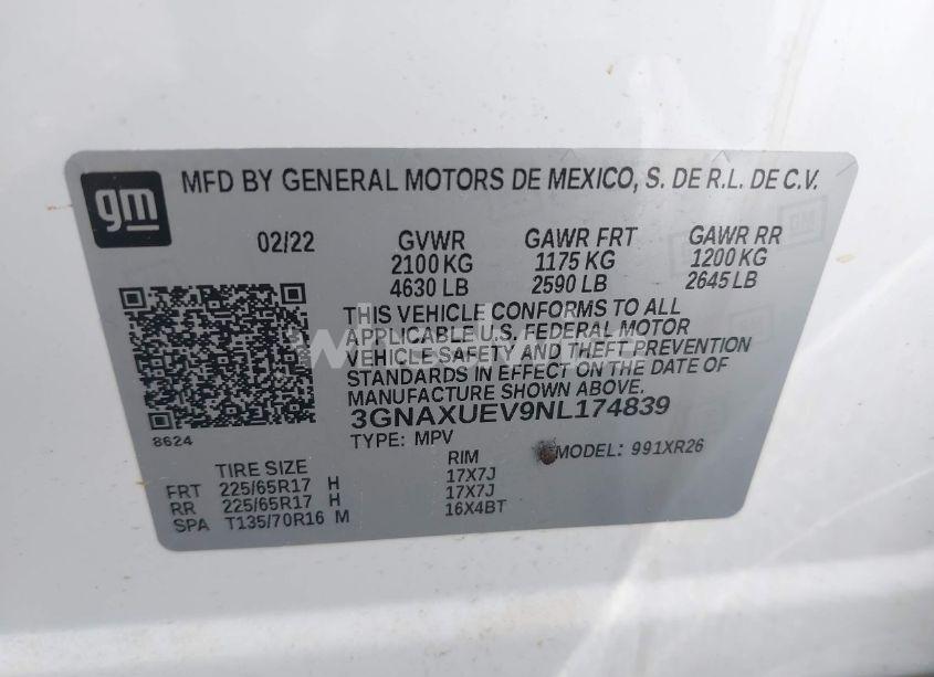 Photo 9 of 2022 Chevrolet Equinox AWD LT (VIN 3GNAXUEV9NL174839)
