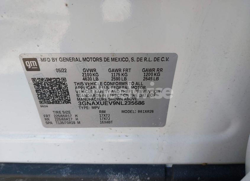 Photo 9 of 2022 Chevrolet Equinox AWD LT (VIN 3GNAXUEV9NL235686)