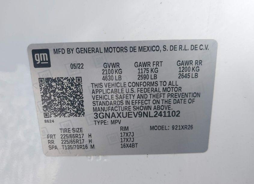 Photo 9 of 2022 Chevrolet Equinox AWD LT (VIN 3GNAXUEV9NL241102)