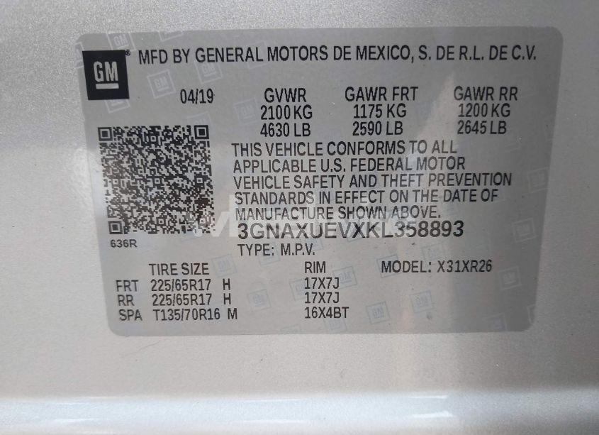 Photo 9 of 2019 Chevrolet Equinox LT (VIN 3GNAXUEVXKL358893)
