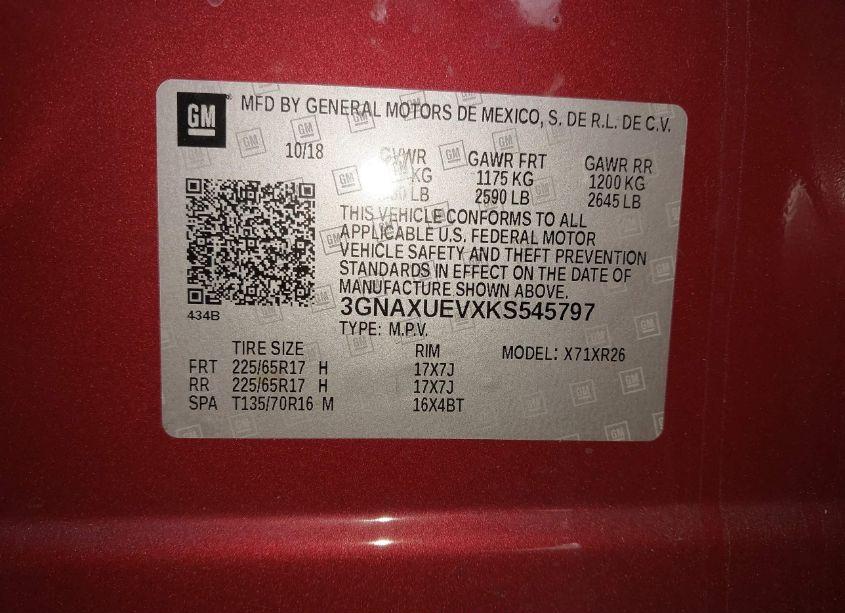 Photo 9 of 2019 Chevrolet Equinox LT (VIN 3GNAXUEVXKS545797)