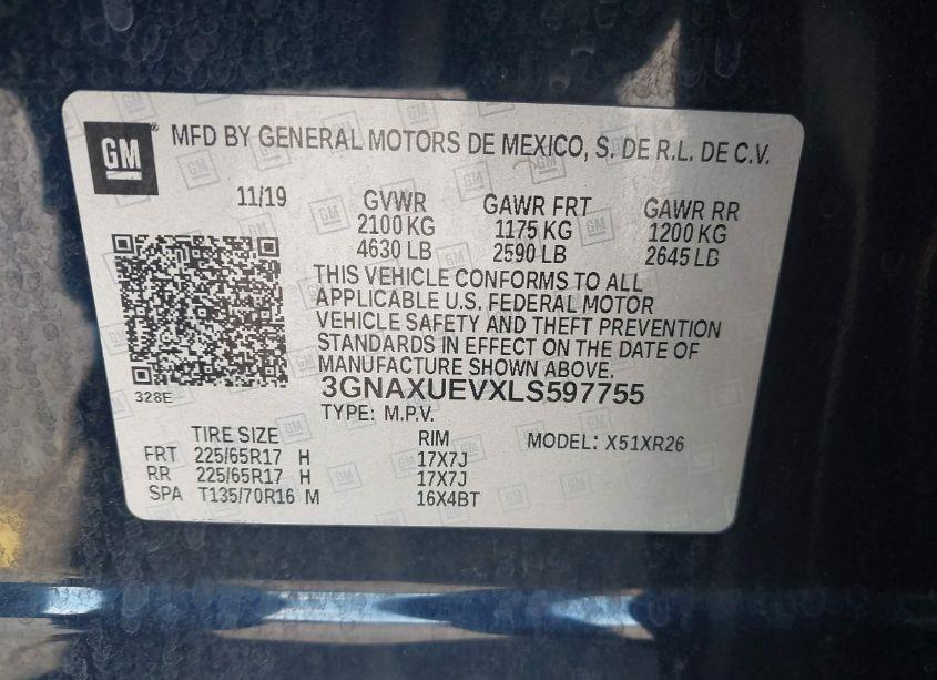 Photo 9 of 2020 Chevrolet Equinox AWD LT 1.5L TURBO (VIN 3GNAXUEVXLS597755)