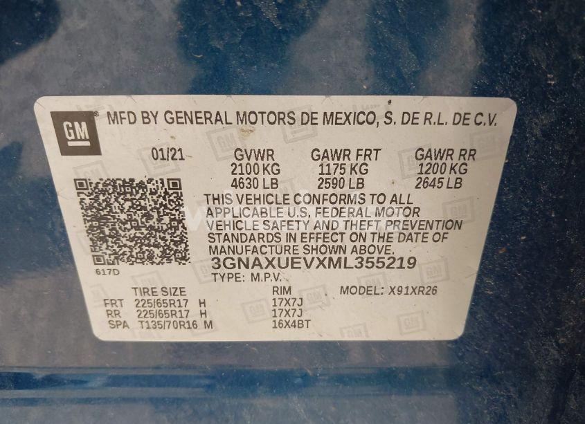 Photo 9 of 2021 Chevrolet Equinox AWD LT (VIN 3GNAXUEVXML355219)