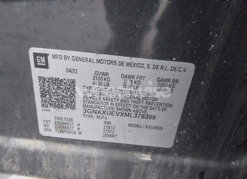 Photo 9 of 2021 Chevrolet Equinox AWD LT (VIN 3GNAXUEVXML378399)