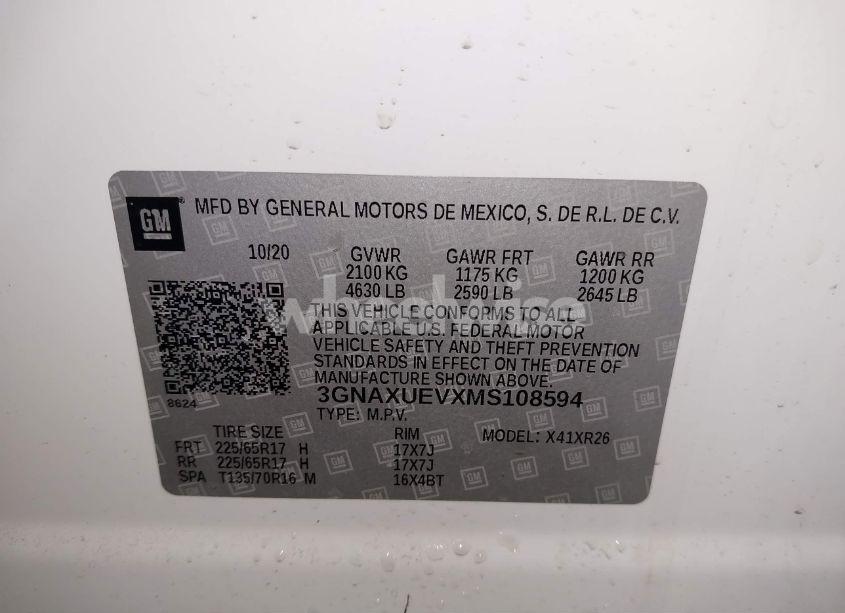 Photo 9 of 2021 Chevrolet Equinox AWD LT (VIN 3GNAXUEVXMS108594)