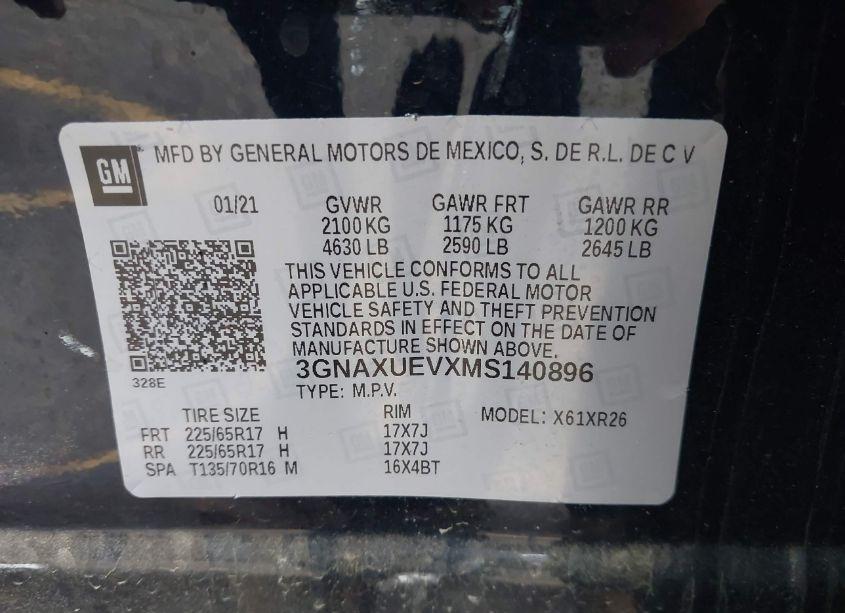 Photo 9 of 2021 Chevrolet Equinox AWD LT (VIN 3GNAXUEVXMS140896)