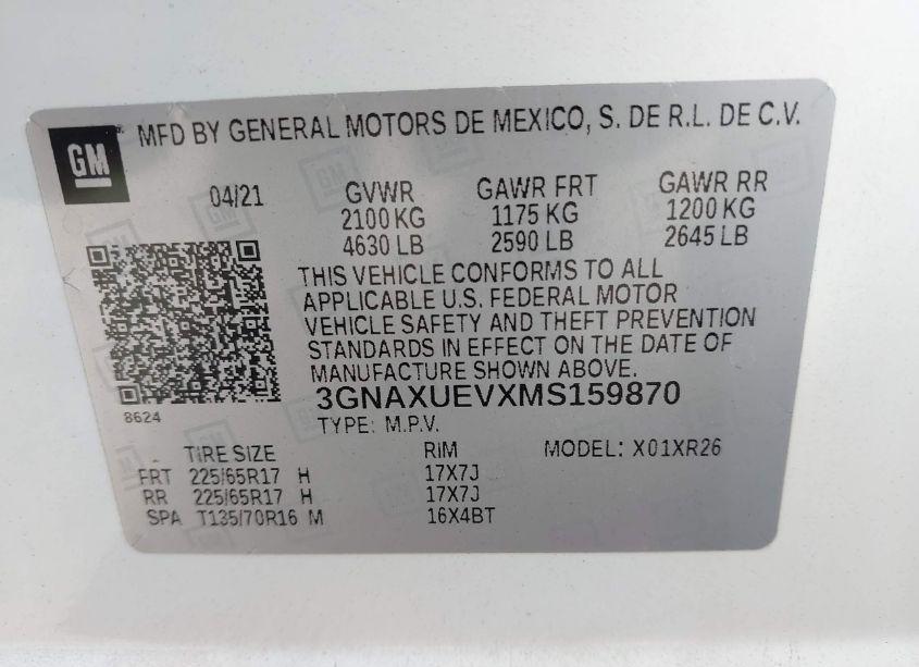 Photo 9 of 2021 Chevrolet Equinox AWD LT (VIN 3GNAXUEVXMS159870)