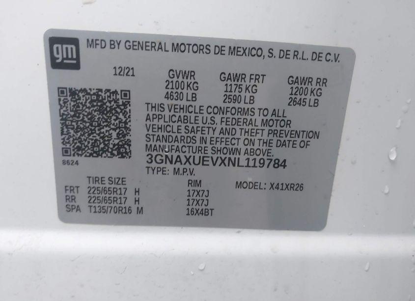 Photo 9 of 2022 Chevrolet Equinox AWD LT (VIN 3GNAXUEVXNL119784)