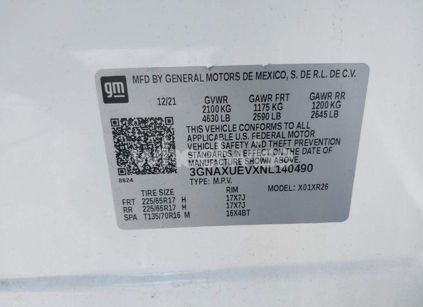 Photo 9 of 2022 Chevrolet Equinox AWD LT (VIN 3GNAXUEVXNL140490)