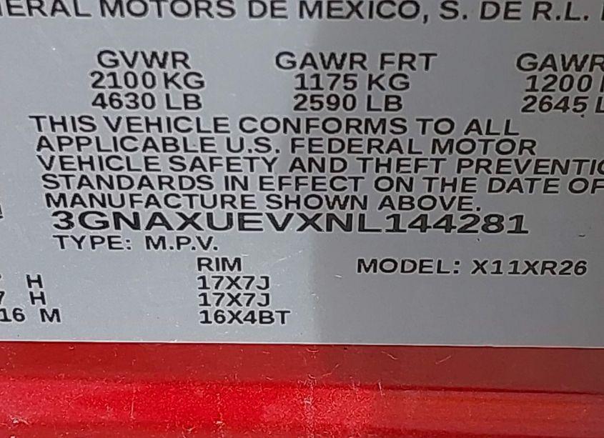 Photo 9 of 2022 Chevrolet Equinox AWD LT (VIN 3GNAXUEVXNL144281)