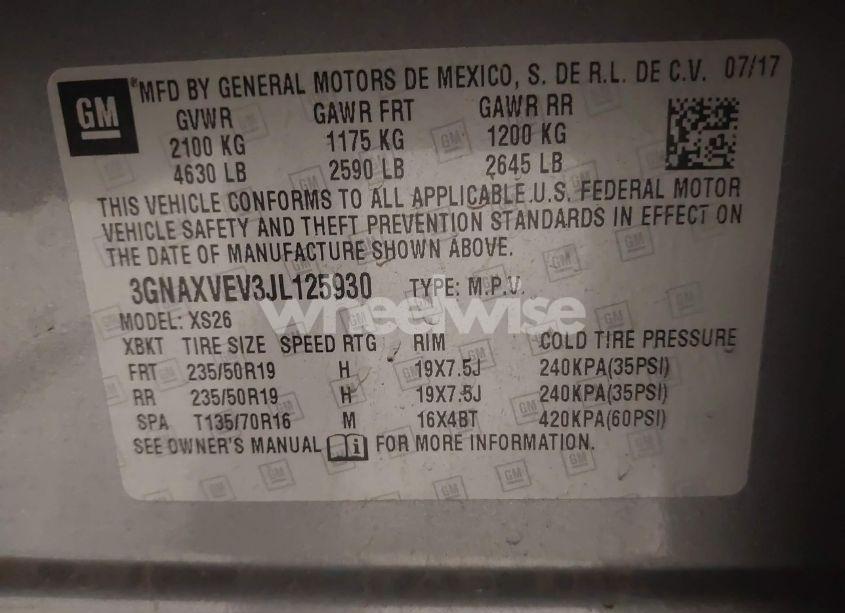 Photo 9 of 2018 Chevrolet Equinox PREMIER (VIN 3GNAXVEV3JL125930)