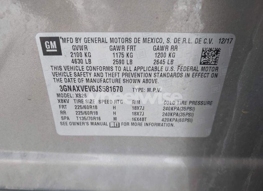 Photo 9 of 2018 Chevrolet Equinox PREMIER (VIN 3GNAXVEV6JS581670)