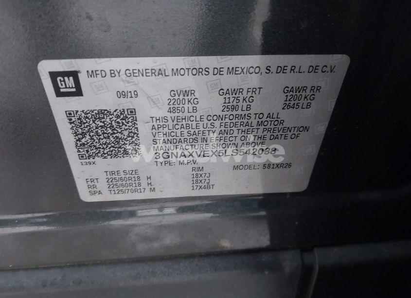 Photo 9 of 2020 Chevrolet Equinox AWD LT 2.0L TURBO (VIN 3GNAXVEX5LS542038)