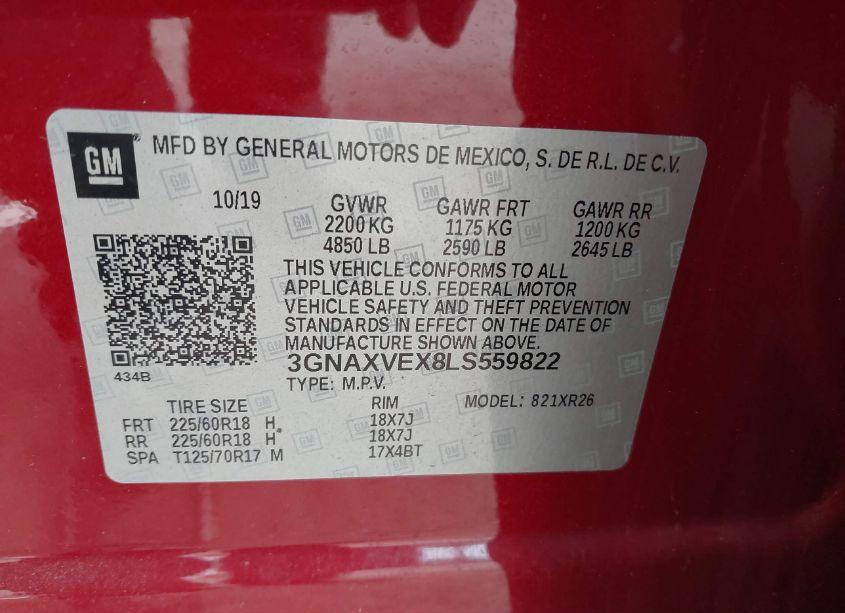 Photo 9 of 2020 Chevrolet Equinox AWD LT 2.0L TURBO (VIN 3GNAXVEX8LS559822)