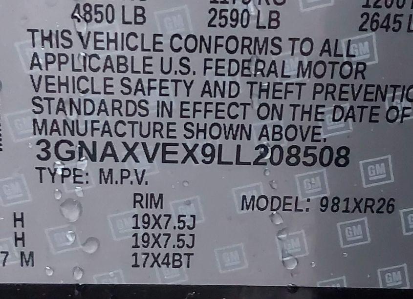 Photo 9 of 2020 Chevrolet Equinox AWD LT 2.0L TURBO (VIN 3GNAXVEX9LL208508)