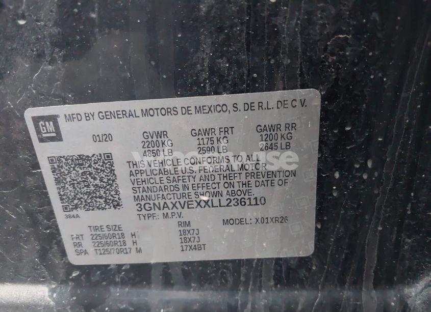 Photo 9 of 2020 Chevrolet Equinox AWD LT 2.0L TURBO (VIN 3GNAXVEXXLL236110)