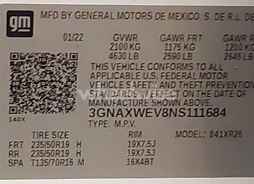 Photo 9 of 2022 Chevrolet Equinox AWD RS (VIN 3GNAXWEV8NS111684)