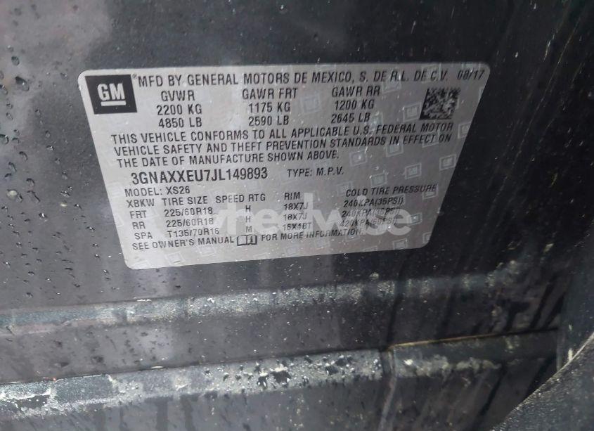 Photo 9 of 2018 Chevrolet Equinox PREMIER (VIN 3GNAXXEU7JL149893)