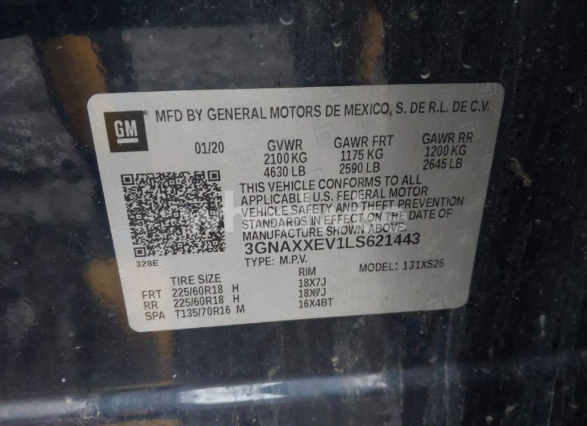 Photo 9 of 2020 Chevrolet Equinox AWD PREMIER 1.5L TURBO (VIN 3GNAXXEV1LS621443)