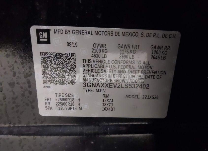 Photo 9 of 2020 Chevrolet Equinox AWD PREMIER 1.5L TURBO (VIN 3GNAXXEV2LS532402)