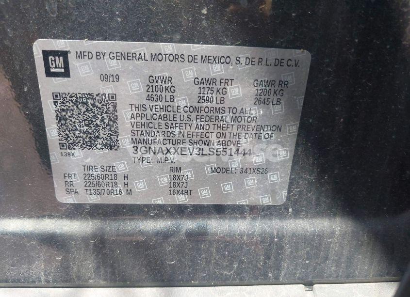 Photo 9 of 2020 Chevrolet Equinox AWD PREMIER 1.5L TURBO (VIN 3GNAXXEV3LS551444)