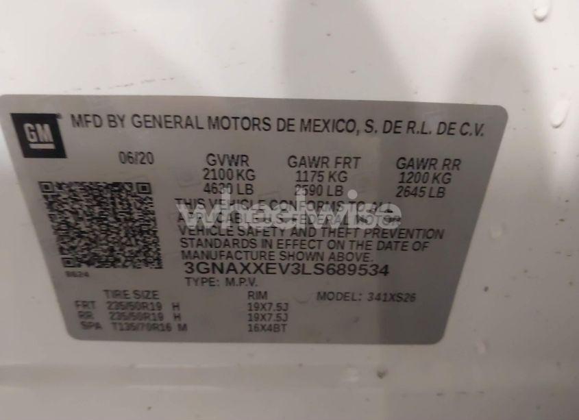 Photo 9 of 2020 Chevrolet Equinox AWD PREMIER 1.5L TURBO (VIN 3GNAXXEV3LS689534)