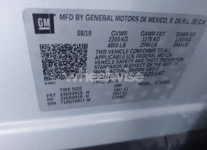 Photo 9 of 2020 Chevrolet Equinox AWD PREMIER 2.0L TURBO (VIN 3GNAXYEX0LS525147)