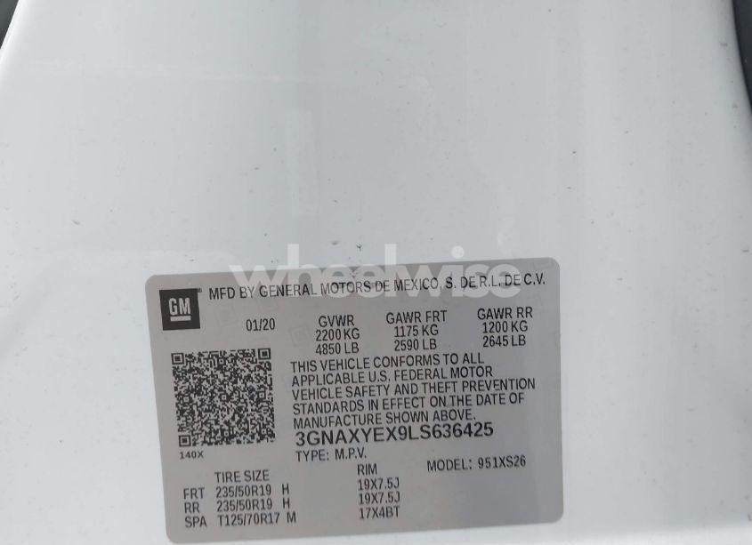 Photo 9 of 2020 Chevrolet Equinox AWD PREMIER 2.0L TURBO (VIN 3GNAXYEX9LS636425)