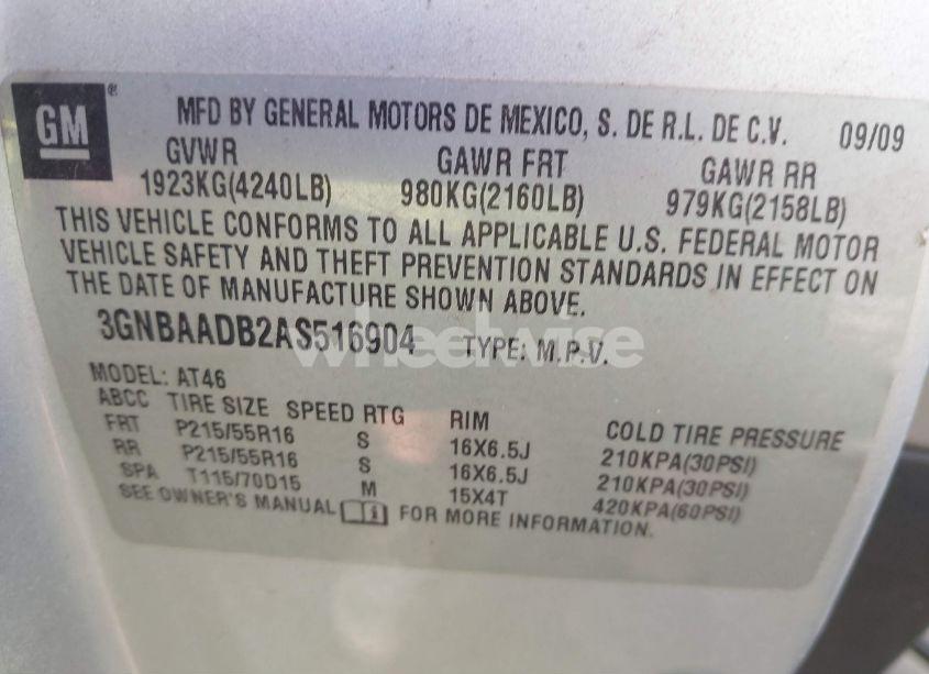 Photo 9 of 2010 Chevrolet Hhr LS (VIN 3GNBAADB2AS516904)