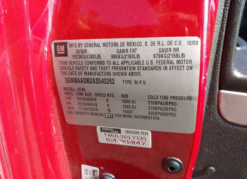 Photo 9 of 2010 Chevrolet Hhr LS (VIN 3GNBAADB2AS543262)