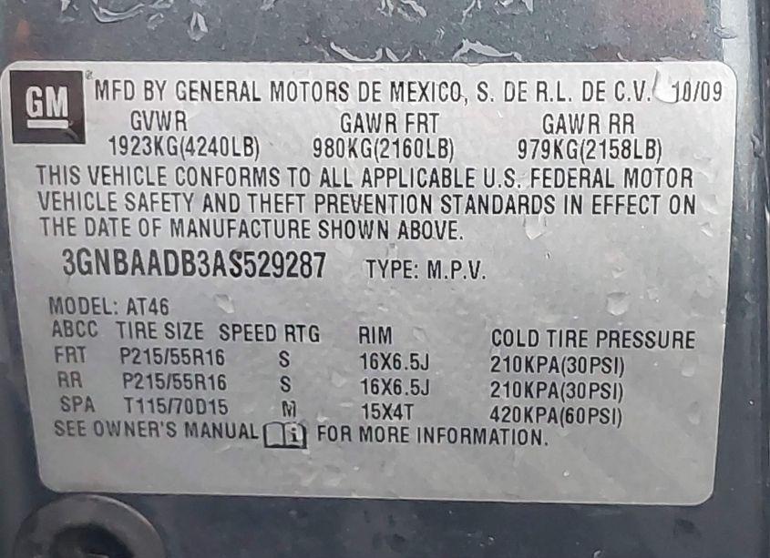 Photo 9 of 2010 Chevrolet Hhr LS (VIN 3GNBAADB3AS529287)