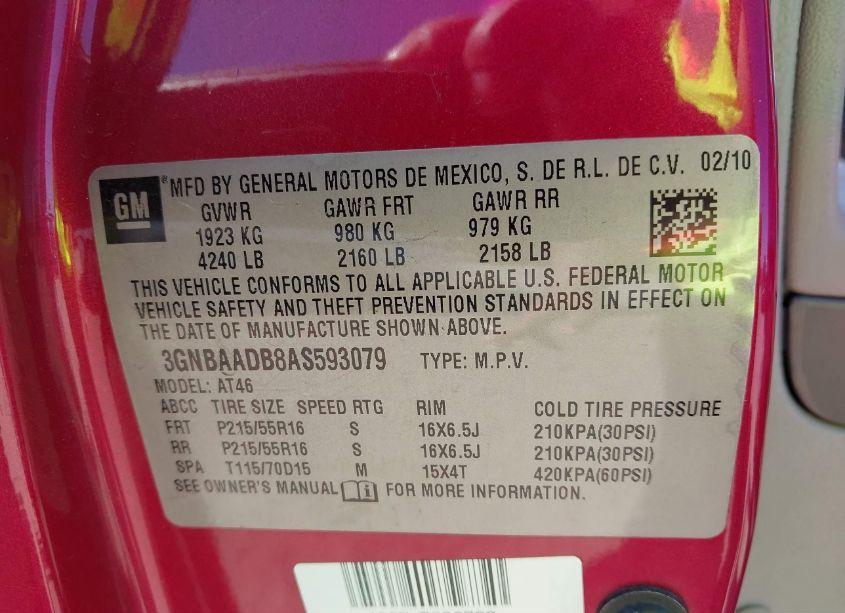 Photo 9 of 2010 Chevrolet Hhr LS (VIN 3GNBAADB8AS593079)