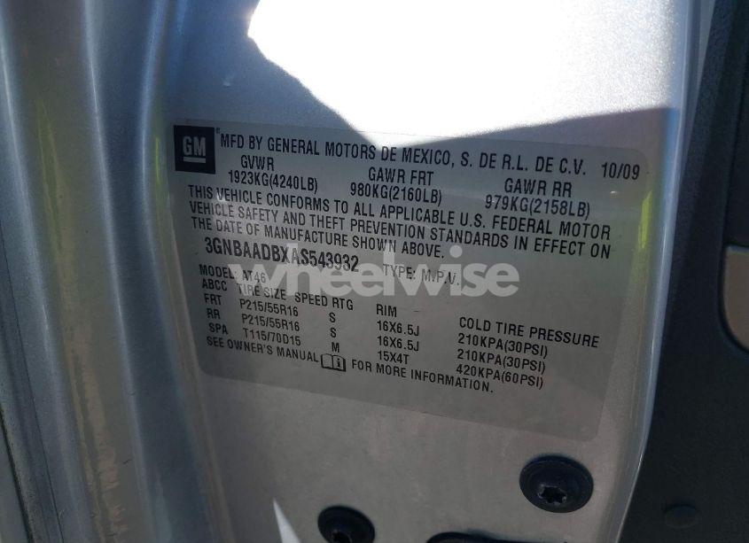 Photo 9 of 2010 Chevrolet Hhr LS (VIN 3GNBAADBXAS543932)