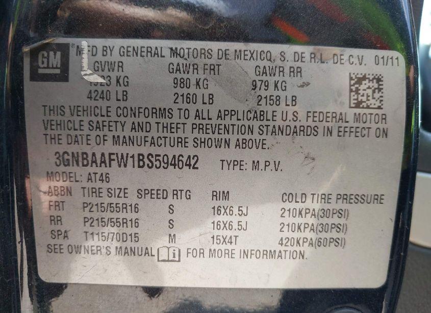 Photo 9 of 2011 Chevrolet Hhr LS (VIN 3GNBAAFW1BS594642)