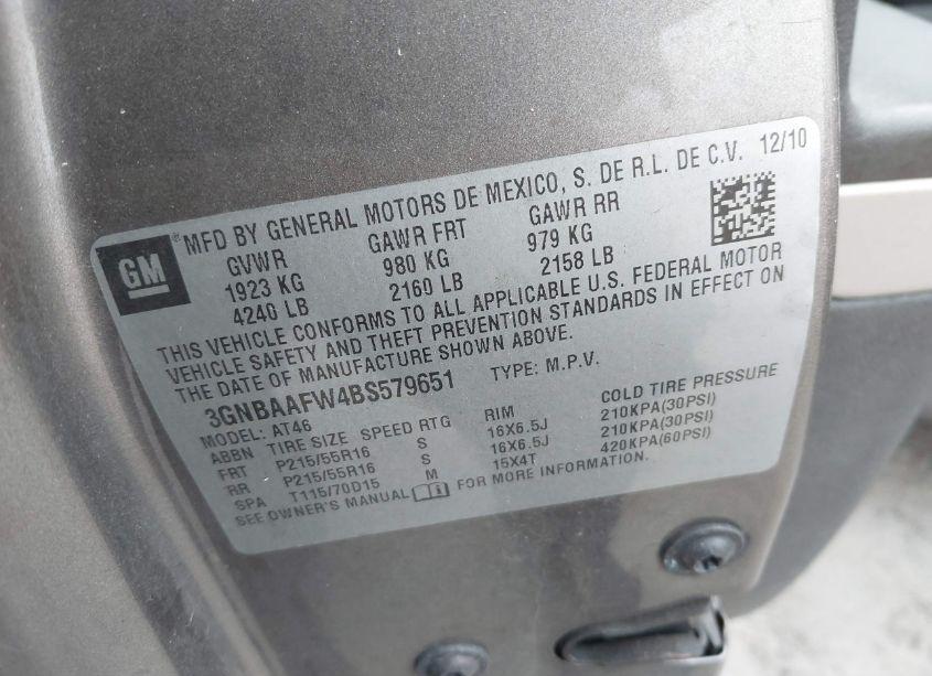 Photo 9 of 2011 Chevrolet Hhr LS (VIN 3GNBAAFW4BS579651)