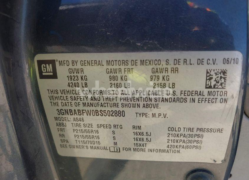 Photo 9 of 2011 Chevrolet Hhr LT (VIN 3GNBABFW0BS502880)