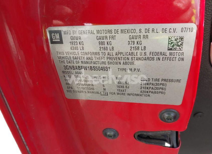 Photo 9 of 2011 Chevrolet Hhr LT (VIN 3GNBABFW1BS504931)