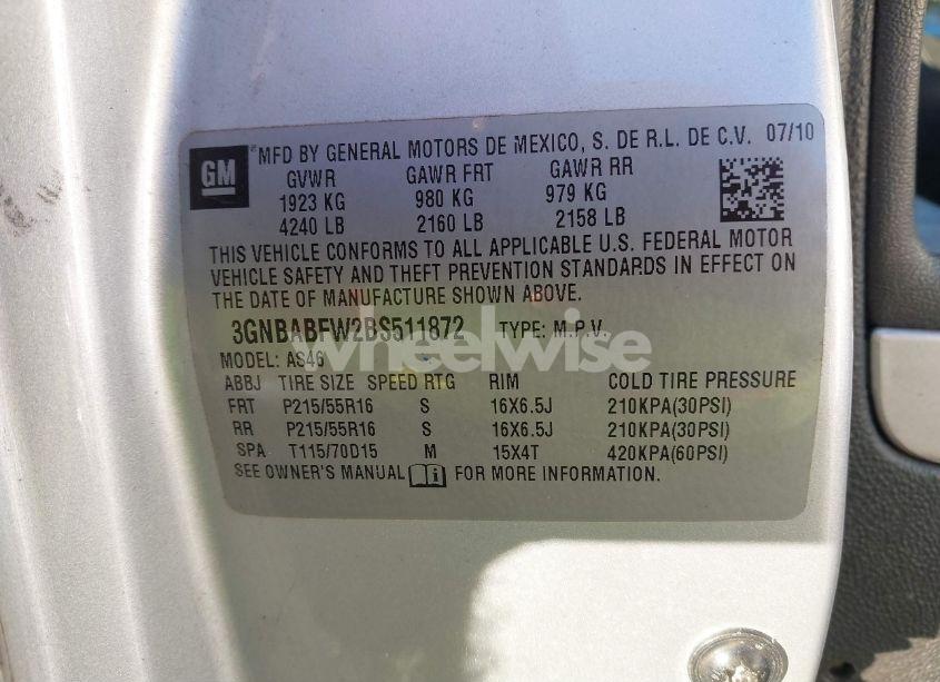 Photo 9 of 2011 Chevrolet Hhr LT (VIN 3GNBABFW2BS511872)