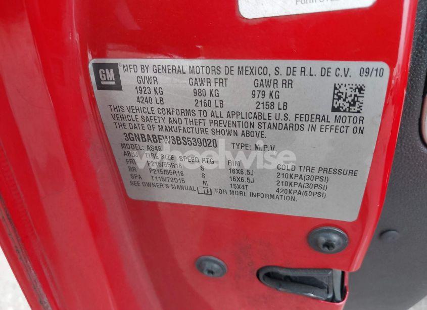 Photo 9 of 2011 Chevrolet Hhr LT (VIN 3GNBABFW3BS539020)