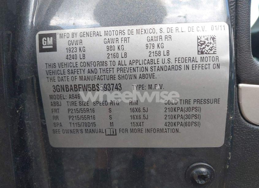 Photo 9 of 2011 Chevrolet Hhr LT (VIN 3GNBABFW5BS593743)