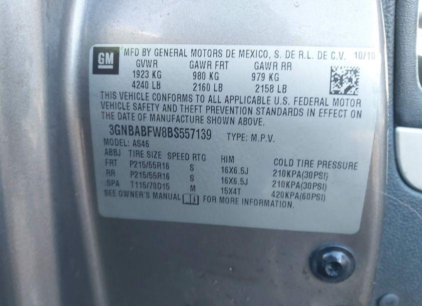 Photo 9 of 2011 Chevrolet Hhr LT (VIN 3GNBABFW8BS557139)