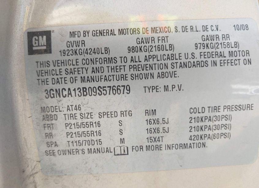 Photo 9 of 2009 Chevrolet Hhr LS (VIN 3GNCA13B09S576679)