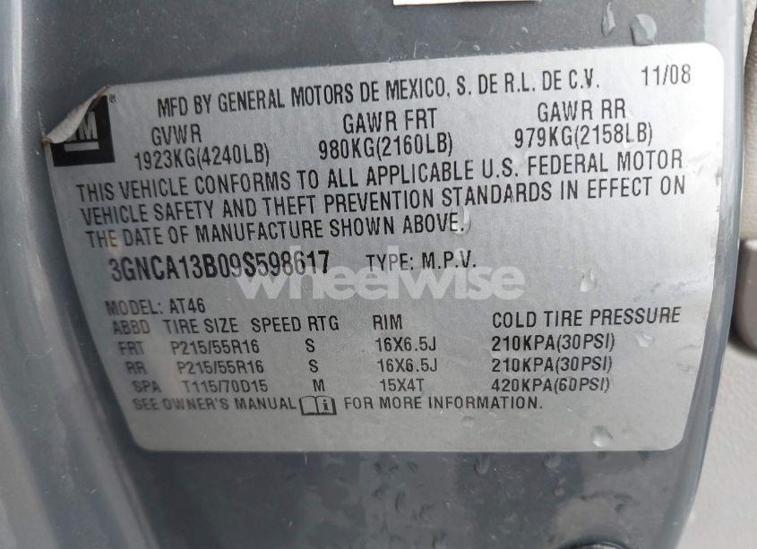 Photo 9 of 2009 Chevrolet Hhr LS (VIN 3GNCA13B09S598617)